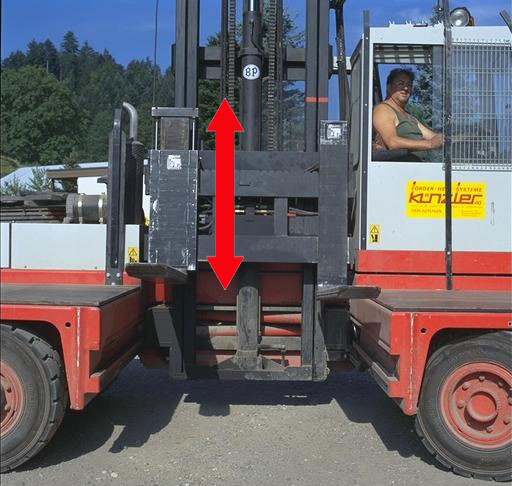 Single forklift fork equipment so-called height shift system to keep the goods horizontally during transport.