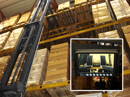 For double-deep pallet stacking in warehouses, a forklift camera system can be used to improve visibility.