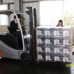 Forklift palletless handling attachment, RollerForks for slipsheets to handle corrugated boxes