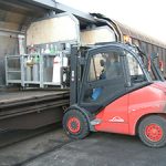 Extendable forklift forks, KOOI ReachForks, are used for loading and unloading trains, among other things.