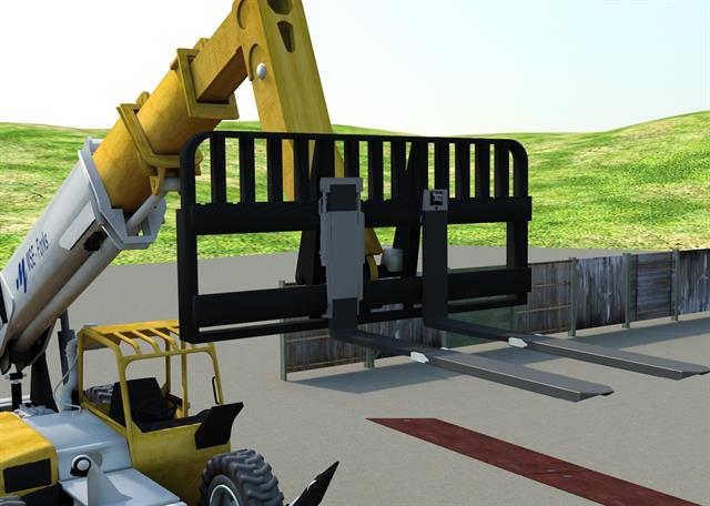 Single forklift fork equipment so-called height shift system to keep the goods horizontally during transport.