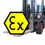 Hydraulically retractable and extendable forklift forks, KOOI-ReachForks, for ATEX applications.