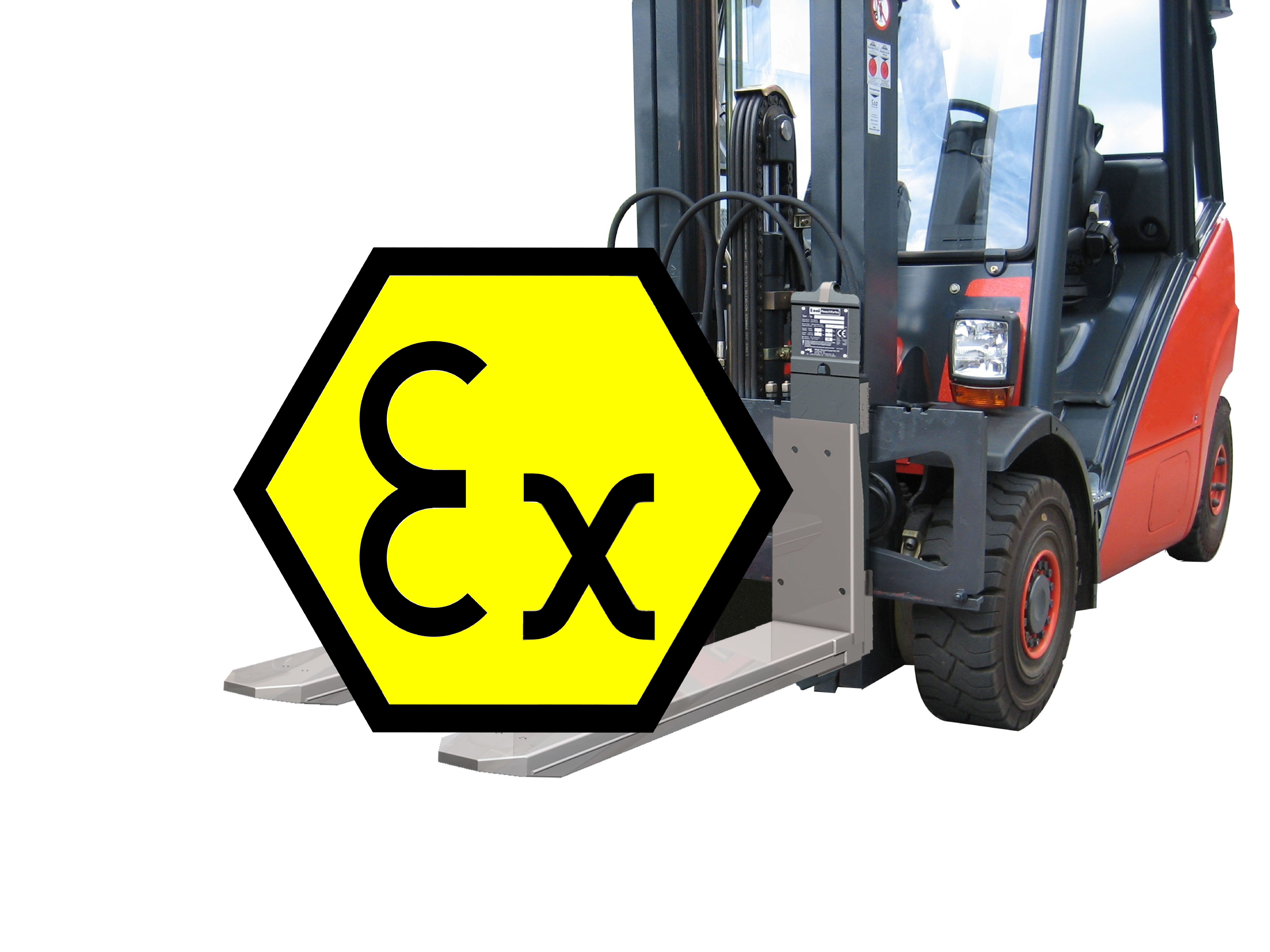 Hydraulically retractable and extendable forklift forks, KOOI-ReachForks, for ATEX applications.